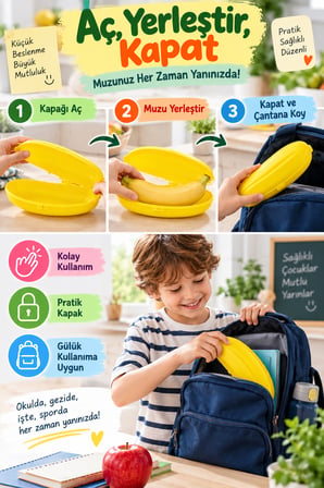 Muz Saklama Kutusu 21 cm Sarı Muz Koruyucu Beslenme Kabı Çanta Okul Spor Seyahat İçin Pratik Aparatı
