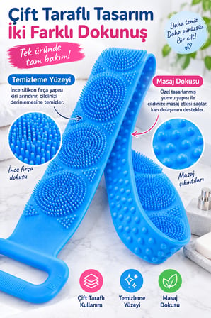 Silikon Banyo Sırt Kesesi 70cm Çift Taraflı Masaj Dokulu Uzun Saplı Vücut Temizleme Fırçası ve Masaj