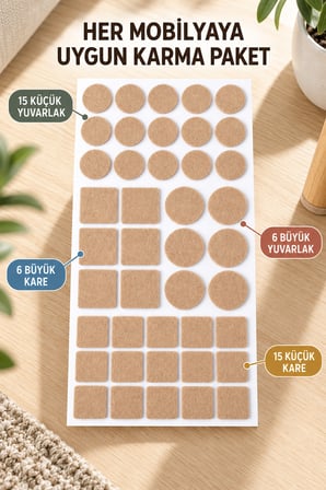42 Adet Karma Boy Yapışkanlı Mobilya Keçesi Sandalye Masa Koltuk Altı Parke Koruyucu