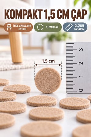 72 Adet 1,5 Cm Yuvarlak Yapışkanlı Mobilya Keçesi Sandalye Masa Altı Parke Koruyucu