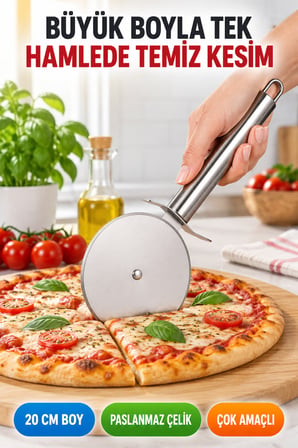 20 Cm Büyük Boy Paslanmaz Çelik Pizza Ruleti Hamur Börek Pide Kesme Bıçağı