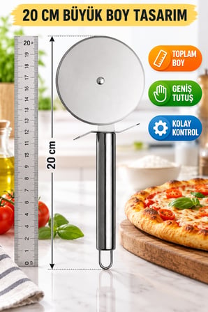 20 Cm Büyük Boy Paslanmaz Çelik Pizza Ruleti Hamur Börek Pide Kesme Bıçağı