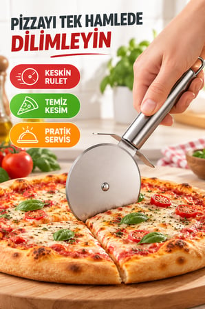 20 Cm Büyük Boy Paslanmaz Çelik Pizza Ruleti Hamur Börek Pide Kesme Bıçağı