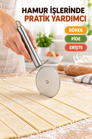 20 Cm Büyük Boy Paslanmaz Çelik Pizza Ruleti Hamur Börek Pide Kesme Bıçağı