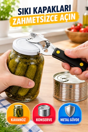 Metal Kavanoz Kapağı ve Konserve Açacağı Siyah Saplı Çok Amaçlı Pratik Kapak Açıcı