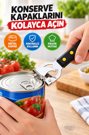 Metal Kavanoz Kapağı ve Konserve Açacağı Siyah Saplı Çok Amaçlı Pratik Kapak Açıcı