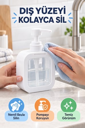 2'li Set 400 ml Tezgâh Üstü Sıvı Sabunluk Şeffaf Hazneli Banyo Mutfak Bulaşık Deterjanlık Takımı Byz