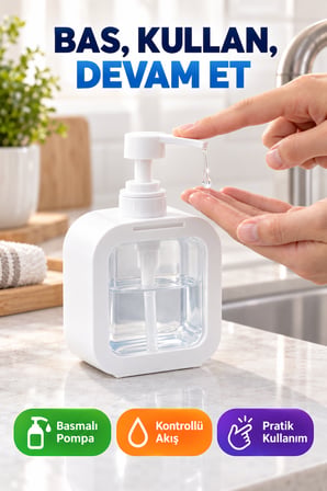 2'li Set 400 ml Tezgâh Üstü Sıvı Sabunluk Şeffaf Hazneli Banyo Mutfak Bulaşık Deterjanlık Takımı Byz