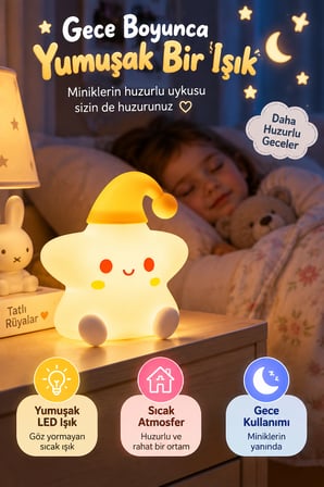 Yıldız Figürlü LED Gece Lambası Şarjlı Yumuşak Silikon Çocuk Odası Masaüstü Dekoratif Ambiyans Işığı