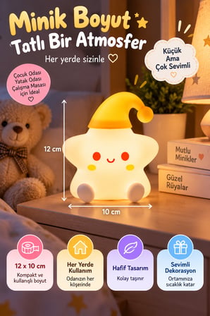 Yıldız Figürlü LED Gece Lambası Şarjlı Yumuşak Silikon Çocuk Odası Masaüstü Dekoratif Ambiyans Işığı