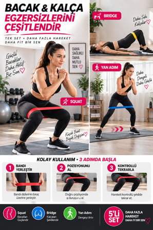 5'li Egzersiz Direnç Bandı Seti Pilates Fitness Yoga Spor Lastiği Evde Antrenman & Egzersiz Ekipmanı