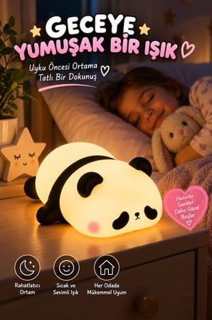 Panda Gece Lambası 8 Renk Değiştiren Dokunmatik Silikon Şarjlı Çocuk Odası Dekoratif Gece Işık USB-C