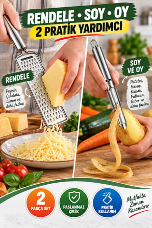 2'li Set Paslanmaz Çelik Rende ve Soyacak Oyacak Peynir Sebze Patates Limon Çikolata Mutfak Gereci