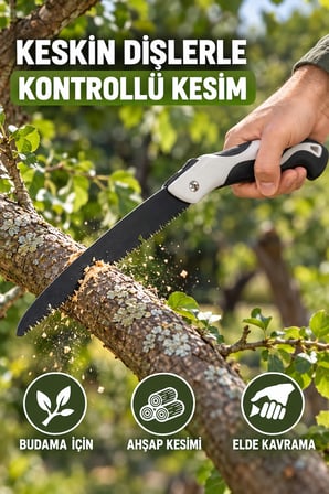 53 cm Katlanır Budama Testeresi Pelikan El Testeresi Bahçe Dal ve Ahşap Kesimi Ergonomik Saplı Büyük