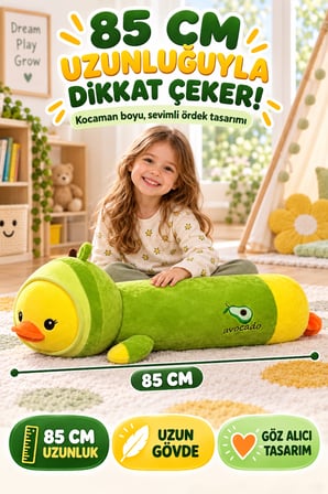 85 cm Uzun Avokadolu Ördek Peluş Oyuncak Yeşil Yumuşak Büyük Boy Uyku Arkadaşı Dekoratif Yastık XL