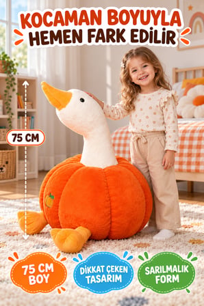 75 CM Balkabağı Ördek Peluş Oyuncak Turuncu Büyük Boy Yumuşak Sarılmalık Tatlı Sevimli Oyun Arkadaşı