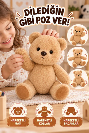 23 Cm Hareketli Ayı Peluş Oyuncak Kahverengi Oynar Baş Kol Bacak Yumuşak Sevimli Ayıcık Oyun Arkadaşı