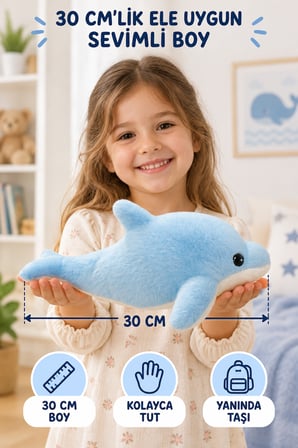30 CM Mavi Yunus Balığı Peluş Oyuncak Yumuşacık Sarılmalık Sevimli Deniz Hayvanı Çocuk Oyun Arkadaşı