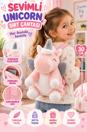 30 CM Pembe Kanatlı Unicorn Peluş Sırt Çantası Minik Çocuk Fermuarlı Sevimli Tek Boynuzlu At Çantası