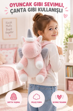 30 CM Pembe Kanatlı Unicorn Peluş Sırt Çantası Minik Çocuk Fermuarlı Sevimli Tek Boynuzlu At Çantası