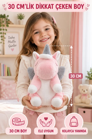 30 CM Pembe Kanatlı Unicorn Peluş Sırt Çantası Minik Çocuk Fermuarlı Sevimli Tek Boynuzlu At Çantası