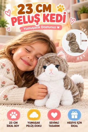 23 Cm Gri Peluş Kedi Oyuncak Yumuşak Sevimli Kedi Figürlü Çocuk Oyuncağı Doğum Günü Hediyesi Seti