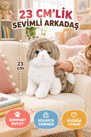 23 Cm Gri Peluş Kedi Oyuncak Yumuşak Sevimli Kedi Figürlü Çocuk Oyuncağı Doğum Günü Hediyesi Seti