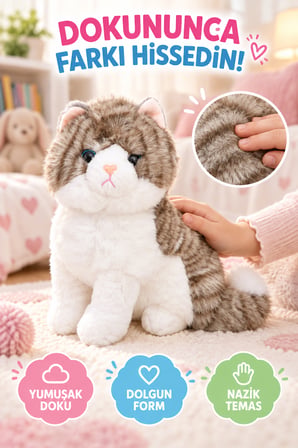 23 Cm Gri Peluş Kedi Oyuncak Yumuşak Sevimli Kedi Figürlü Çocuk Oyuncağı Doğum Günü Hediyesi Seti
