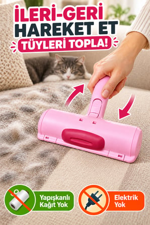 Pembe Tekrar Kullanılabilir Hazneli Tüy Toplama Rulosu Kedi Köpek Tüyü Koltuk Temizleme Aparatı