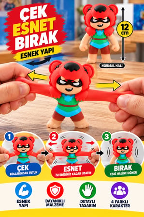 4'lü Set - Brawl Stars Monster Flex  12 cm Esnek Çek Bırak Oyuncak Figür Bo Nita Colt Spike Set