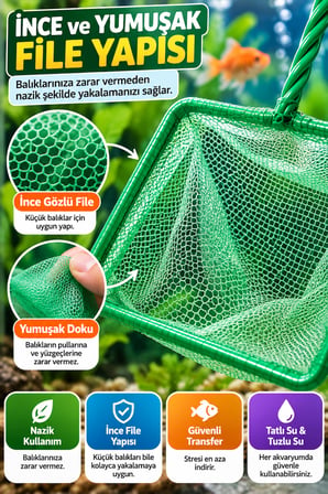 Akvaryum Balık Yakalama Kepçesi 4 İnç 10 cm Fileli 33 cm Saplı Balık Kepçesi Temizlik Aksesuarı File