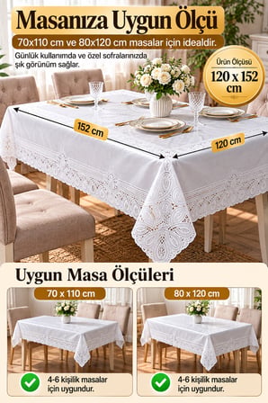 Beyaz 120x152 cm Dantel Görünümlü PVC Masa Örtüsü Sıvı Geçirmez Silinebilir Mutfak Masa Örtüsü Lüks