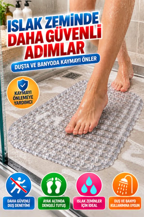 Crystal Kaymaz Vantuzlu Banyo Paspası Şeffaf 68x35 cm Islak Zemin Kaydırmaz Küvet Duşakabin PVC Matı
