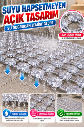Crystal Kaymaz Vantuzlu Banyo Paspası Şeffaf 68x35 cm Islak Zemin Kaydırmaz Küvet Duşakabin PVC Matı