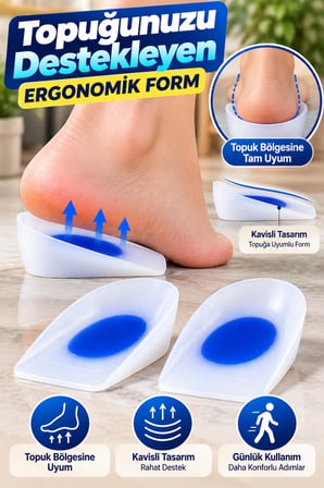 Mavi Topuk Silikonu Büyük Boy Erkek Jel Destekli 2 Adet 11x7 cm Yıkanabilir Ayakkabı Topuk Pedi Seti