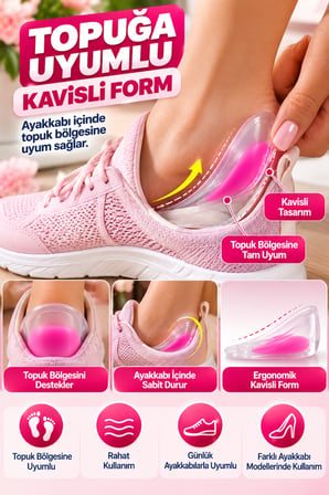Pembe Topuk Silikonu Büyük Boy Kadın Jel Destekli 2 Adet 11x7 cm Yıkanabilir Ayakkabı Topuk Pedi Seti
