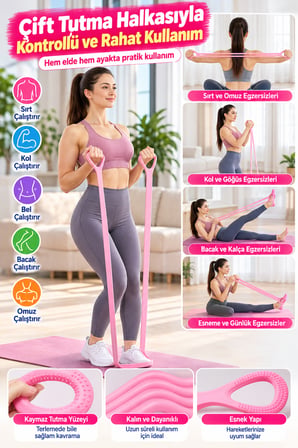 Egzersiz Esnetme Direnç Lastiği 8 Şekilli Pilates Yoga Fitness Kol Bacak Omuz Çalışma Bandı Ev Sporu