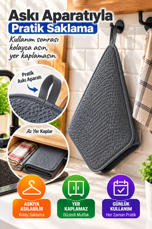 Gri Bez Mikrotex Bulaşık Kurutma Matı 45x36 cm Süper Emici Katlanabilir Tezgah Üstü Kurutma Matı