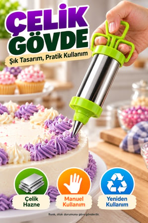 Pasta Süsleme Seti Krema Şırıngası Çelik Gövde Üç Uçlu Spatula Kek Cupcake Dekorasyon Mutfak Aparatı