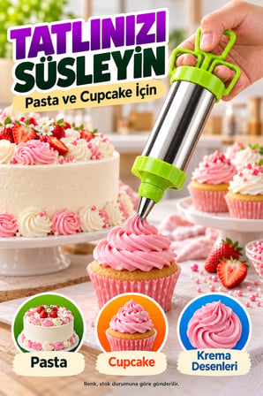 Pasta Süsleme Seti Krema Şırıngası Çelik Gövde Üç Uçlu Spatula Kek Cupcake Dekorasyon Mutfak Aparatı