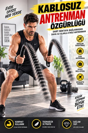 2'li Set 46 cm Kablosuz Savaş Halatı Yaylı Egzersiz Aleti Evde Fitness Ergonomik Bilek Askılı Sporcu