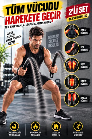 2'li Set 46 cm Kablosuz Savaş Halatı Yaylı Egzersiz Aleti Evde Fitness Ergonomik Bilek Askılı Sporcu
