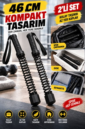 2'li Set 46 cm Kablosuz Savaş Halatı Yaylı Egzersiz Aleti Evde Fitness Ergonomik Bilek Askılı Sporcu
