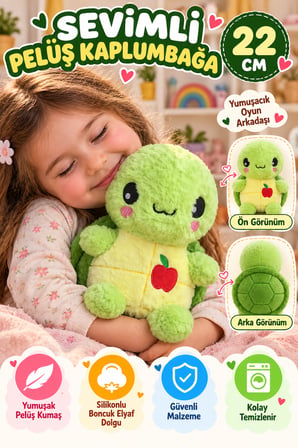 Yeşil Elmalı Kaplumbağa Pelüş Oyuncak 22 Cm Yumuşak Sevimli Çocuk Oyuncağı Sarılmalık Peluş Model