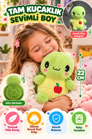 Yeşil Elmalı Kaplumbağa Pelüş Oyuncak 22 Cm Yumuşak Sevimli Çocuk Oyuncağı Sarılmalık Peluş Model