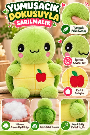 Yeşil Elmalı Kaplumbağa Pelüş Oyuncak 22 Cm Yumuşak Sevimli Çocuk Oyuncağı Sarılmalık Peluş Model