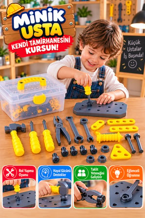 Çantalı Tamir Seti 30 Parça Çocuk Oyuncak Alet Çantası Çekiç Tornavida Pense Eğitici Usta Seti Oyunu