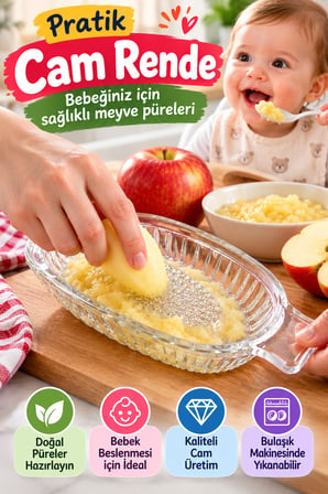 Cam Rende Bebek Meyve Püresi Rendesi Cam Elma Sebze Rendesi Manuel Pratik Mutfak Rendesi 20 cm Tekli