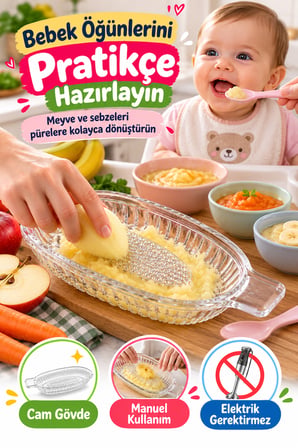Cam Rende Bebek Meyve Püresi Rendesi Cam Elma Sebze Rendesi Manuel Pratik Mutfak Rendesi 20 cm Tekli
