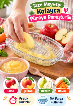 Cam Rende Bebek Meyve Püresi Rendesi Cam Elma Sebze Rendesi Manuel Pratik Mutfak Rendesi 20 cm Tekli